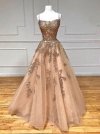 Abito lungo da sera in pizzo tulle champagne abito da ballo champagne Y920