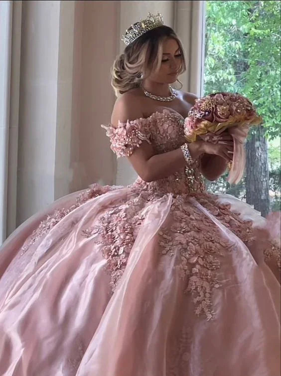 Luxuriöses schulterfreies rosa Ballkleid, Kleid für die Quinceañera, Kleid zum 16. Geburtstag Y1114