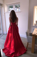 Vestidos de Cetim para Baile de Finalistas com Decote em V em Linha A Vestidos Formais para Noite Y806
