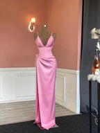 Vestido de noite elegante rosa sem mangas com alças finas Vestido de concurso rosa Y817