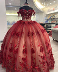 Vestido de Quinceañera con Hombros Descubiertos Brillantes y Flores 3D, Vestido de Gala Y1448
