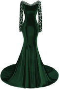 Abito da sera verde scuro a sirena con maniche lunghe da donna Y1444