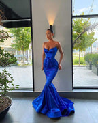 Vestidos de Festa Longos Azul Real, Vestidos de Noite Sereia com Alças Finas Y1686