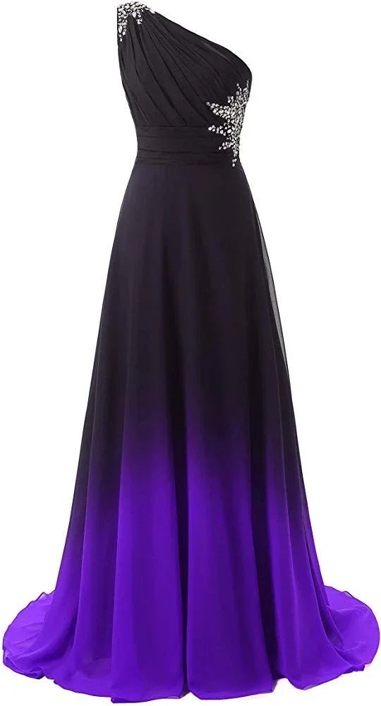Abiti lunghi da sera sfumati a una spalla in chiffon per matrimoni e feste Y1825
