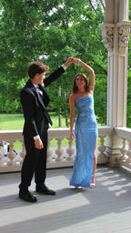 Vestido de Baile Elegante com Lantejoulas Azuis em Estilo Sereia, Vestido de Noite Encantador Y1707