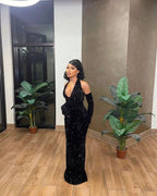 Abito da sera nero con paillettes scintillanti a sirena, affascinante abito da sera nero Y1781