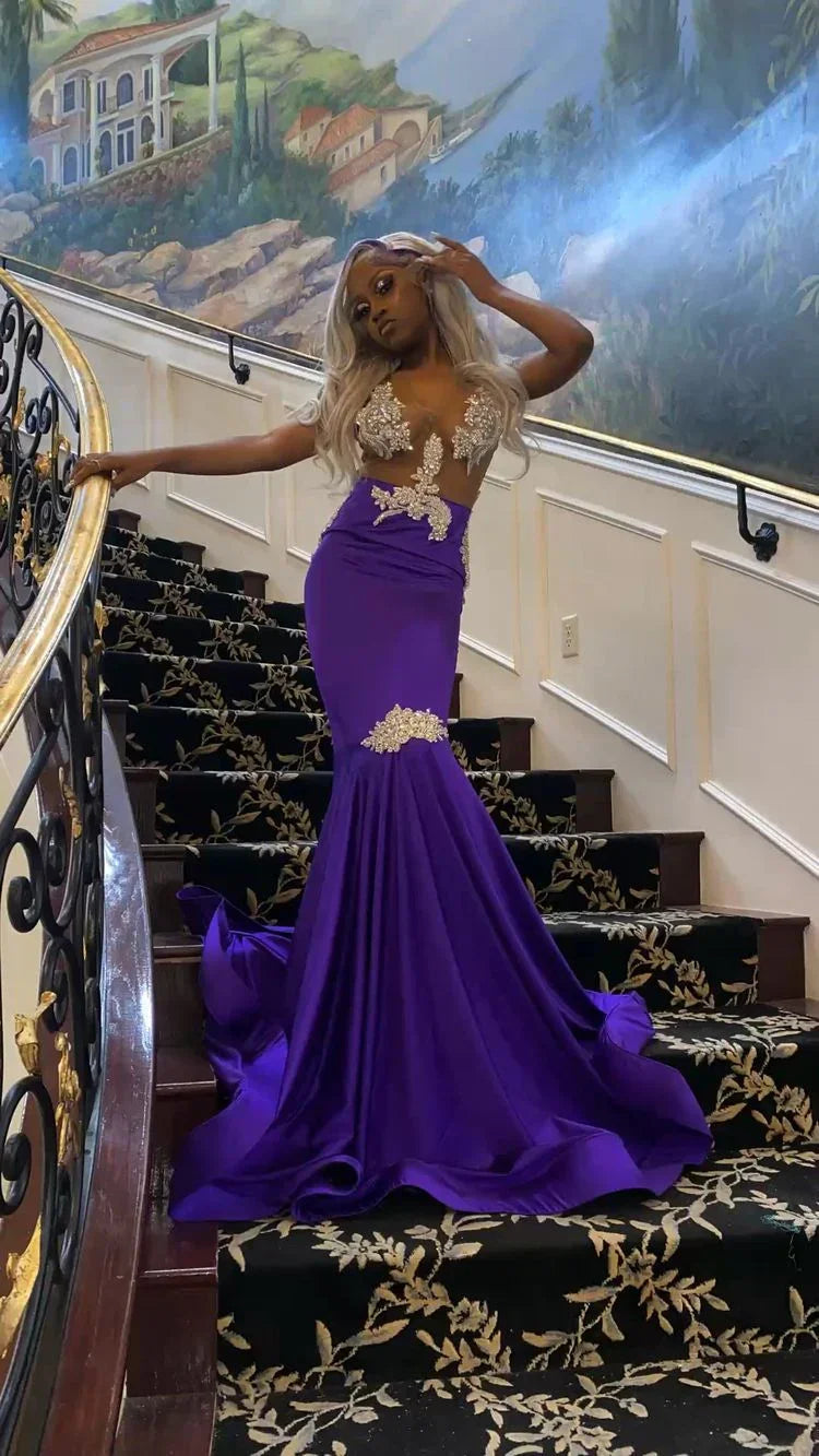 Vestido de Baile Roxo Sereia Sedutor, Vestido de Noite Encantador Y1708