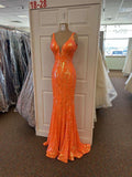 Vestido longo de baile com lantejoulas laranja, decote em V, estilo sereia, Vestido de noite elegante, Vestido formal laranja Y1714