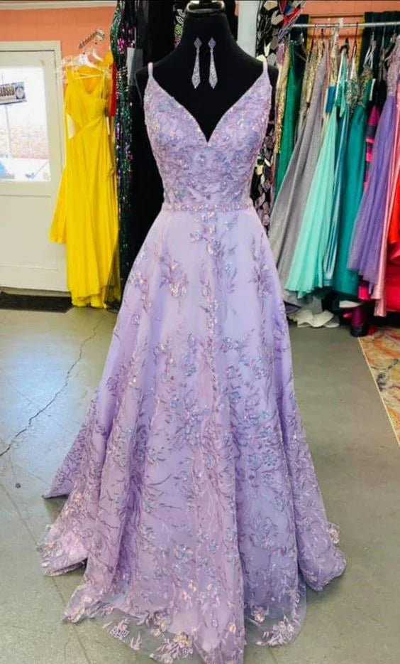Vestido de cerimónia elegante em linha A com decote em V, vestido de noite encantador Y1740