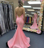 Vestido longo de cetim cor-de-rosa para baile, vestido de sereia para noite Y1752