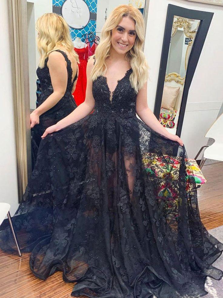 Abito lungo da sera nero con scollo a V in pizzo di tulle, abito da sera in pizzo di tulle nero Y1773
