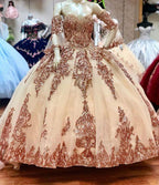 Abiti da Quinceañera con Applicazioni di Paillettes Brillanti, Manica Rimovibile, Scollatura a Cuore, Abito da Ballo Y526