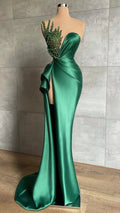 Vestido Formal Longo de Noite com Decote em V Profundo e Contas Verde Esmeralda Vestido de Gala com Fenda Alta Y596