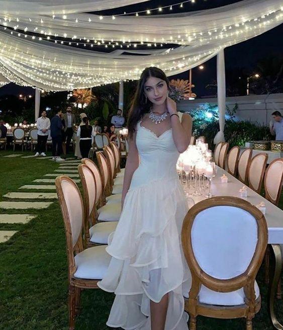 Abito da sera bianco modesto a linea ad A, affascinante vestito formale Y591