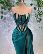Vestido de Noite Sedutor com Contas Vestido Único Longo de Baile com Fenda Alta Y569