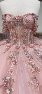 Abito da ballo con applicazioni floreali in tulle rosa Abito per sedicesimo compleanno Y527
