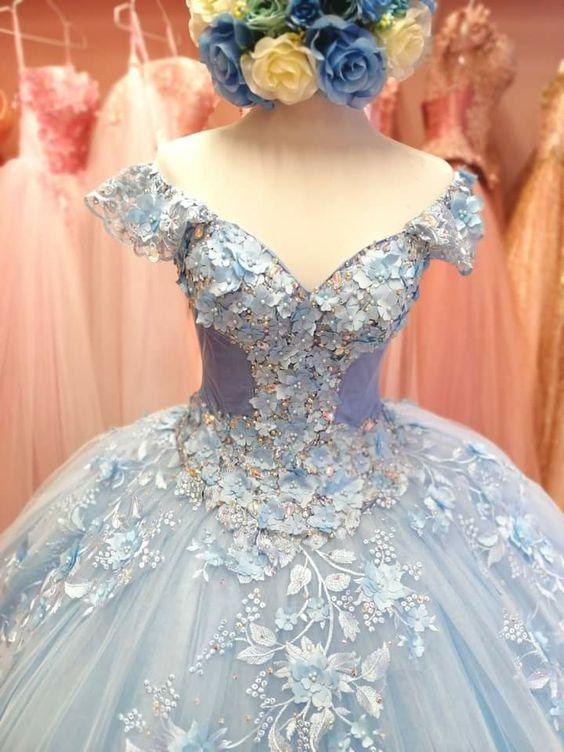 Abito da ballo con applicazioni in tulle azzurro chiaro Inverno Incantato Vestito dolce sedicesimo Y601