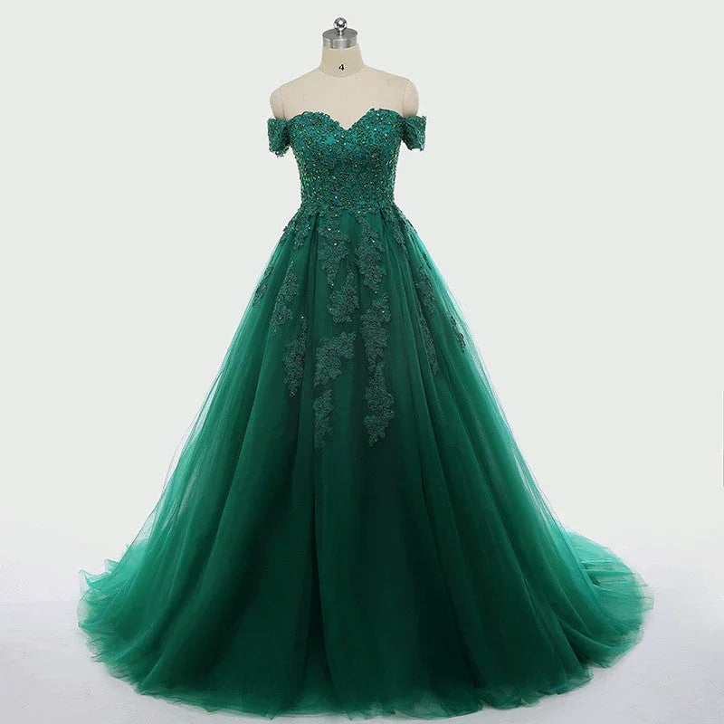 Abiti Sexy in Pizzo Verde Scuro con Applicazioni, Abito da Ballo a Maniche Corte per Festa di 15 Anni, Abito su Misura con Strascico da Cappella, Abiti Dolce Sedici Y610