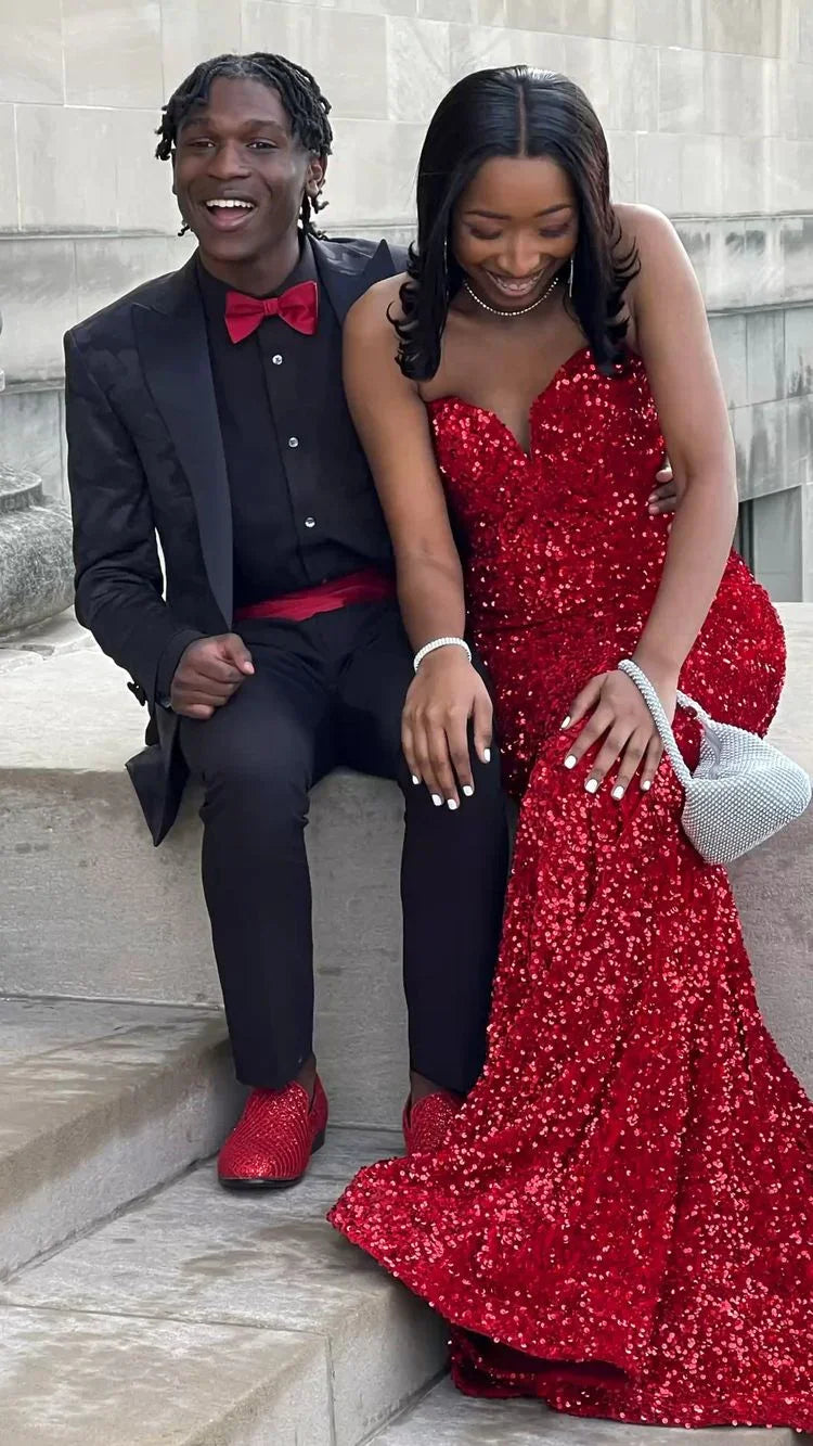 Abito da sera elegante rosso con paillettes scintillanti Sirena Y663