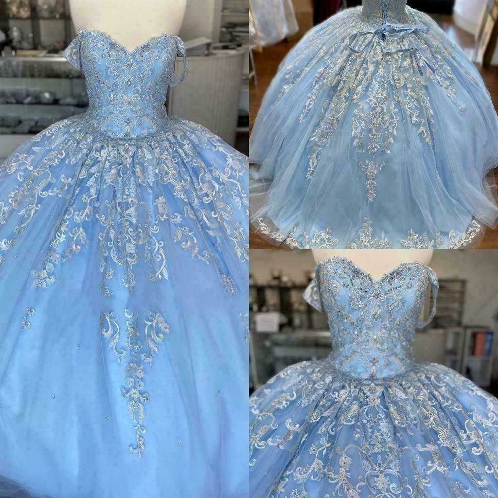 Abito da ballo blu Inverno Incantato Abito da Quinceanera in tulle blu con pizzo Y674