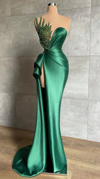 Vestido Formal Longo de Noite com Decote em V Profundo e Contas Verde Esmeralda Vestido de Gala com Fenda Alta Y596