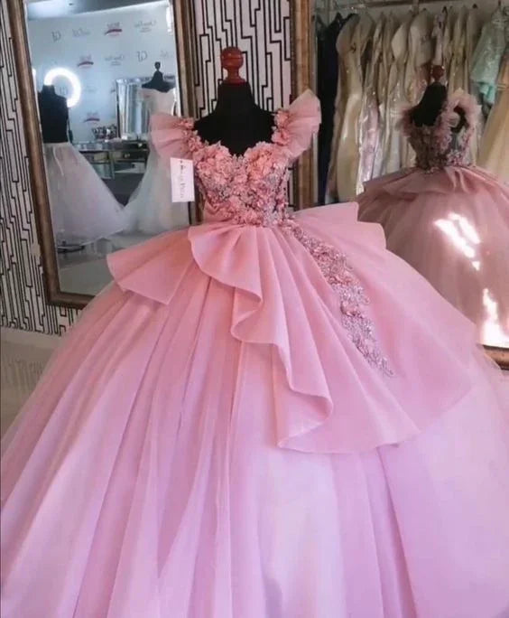 Abito da ballo principessa con fiori tridimensionali rosa per Quinceañera Y597