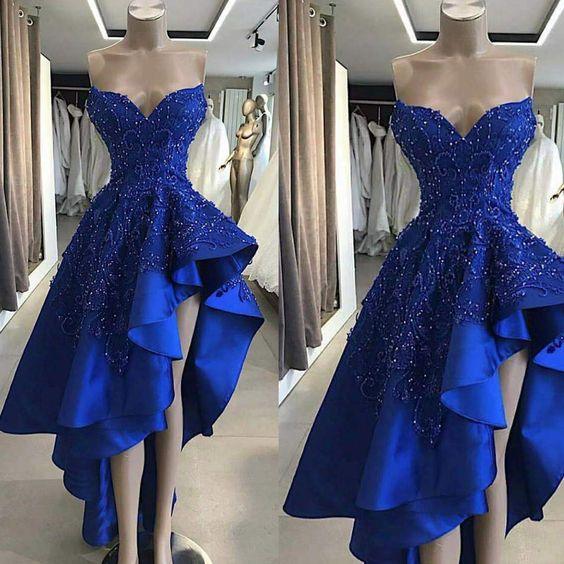 Abiti da sera in raso blu reale, abiti da festa con scollo a cuore, abiti da festa arabi Y670