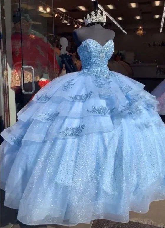 Abito da ballo gonfio, abiti da principessa in tulle blu, abito da quindicenne blu Y528