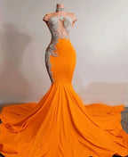 Vestido de Baile Laranja Sereia Sem Mangas Vestido de Noite Encantador Y567