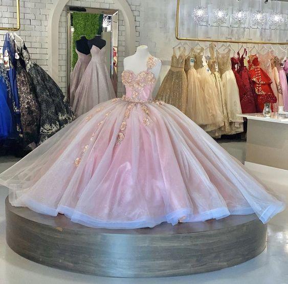 Abito da Principessa in Tulle Rosa Abito da Sera Rosa Elegante con Applicazioni Abiti per Quinceañera Y580