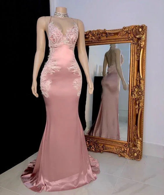 Pink mermaid long prom dress, evening dress Y553