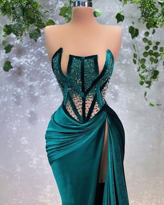 Vestido de Noite Sedutor com Contas Vestido Único Longo de Baile com Fenda Alta Y569