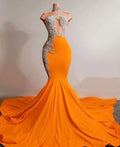 Vestido de Baile Laranja Sereia Sem Mangas Vestido de Noite Encantador Y567