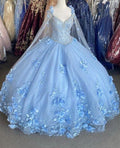 Abito a palloncino in tulle con fiori blu, elegante vestito da ballo S26907