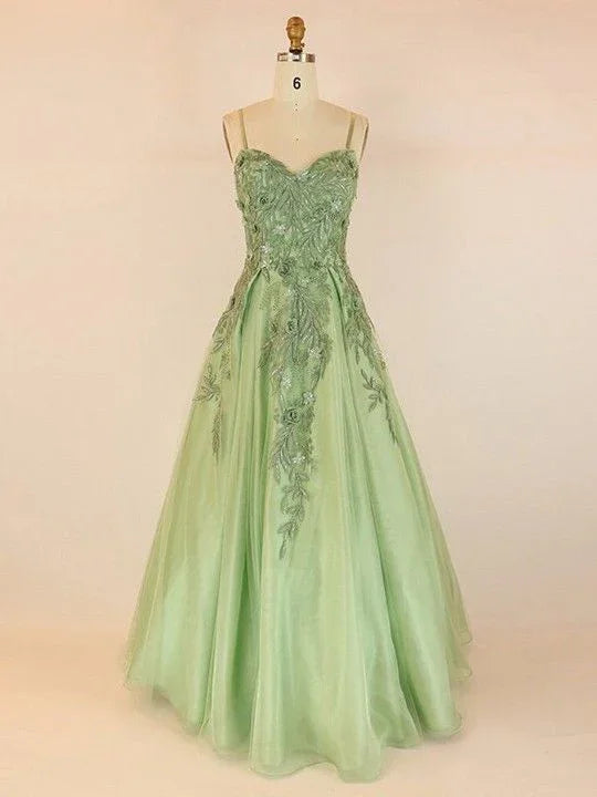 Abito da Ballo a Scollo a V in Tulle Lungo fino a Terra con Appliques e Pizzo S26312