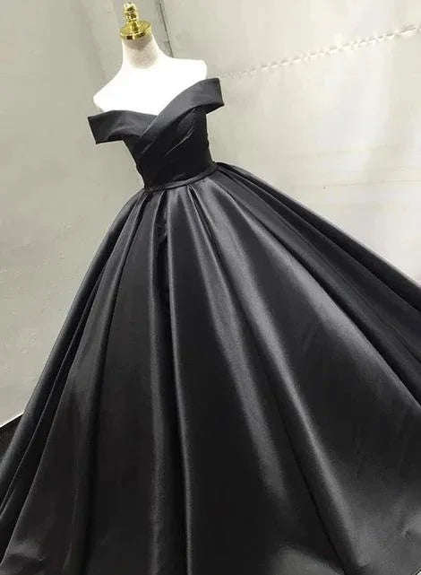 Vestido largo de fiesta negro de satén con escote en V negro vestido de noche S26309