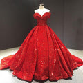 Abito da ballo lussuoso con strascico a corte e paillettes, scollatura a spalle scoperte S26639