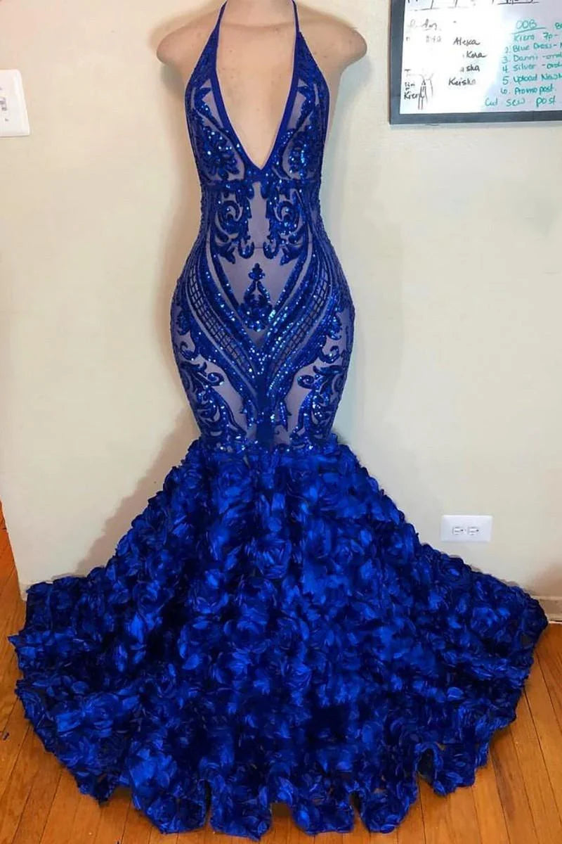 abiti da ballo da sirena, abiti da sera blu reale, abito da ballo con fiori fatti a mano, nuovi abiti da ballo, abito da sera arabo Y1198