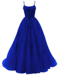 Abito lungo da sera formale principessa con spalline sottili, pizzo applicato, tulle, abito da sposa Y1202