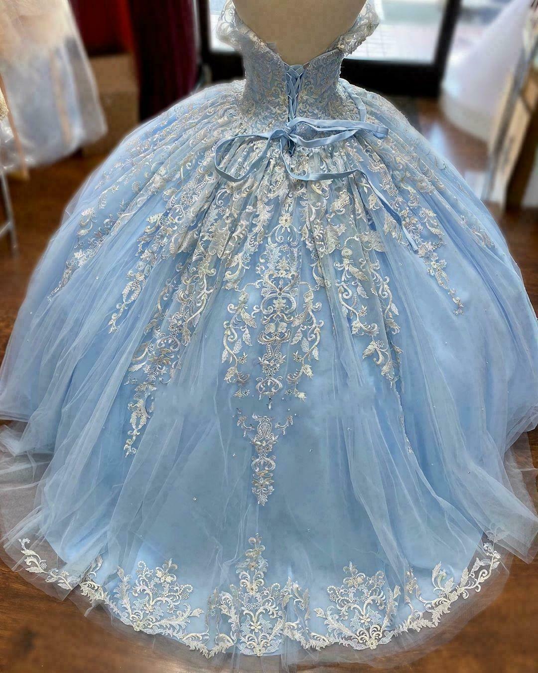Abito da ballo blu Inverno Incantato Abito da Quinceanera in tulle blu con pizzo Y674