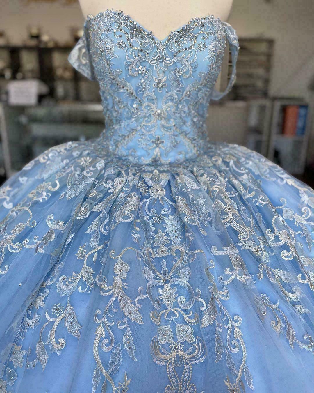 Abito da ballo blu Inverno Incantato Abito da Quinceanera in tulle blu con pizzo Y674