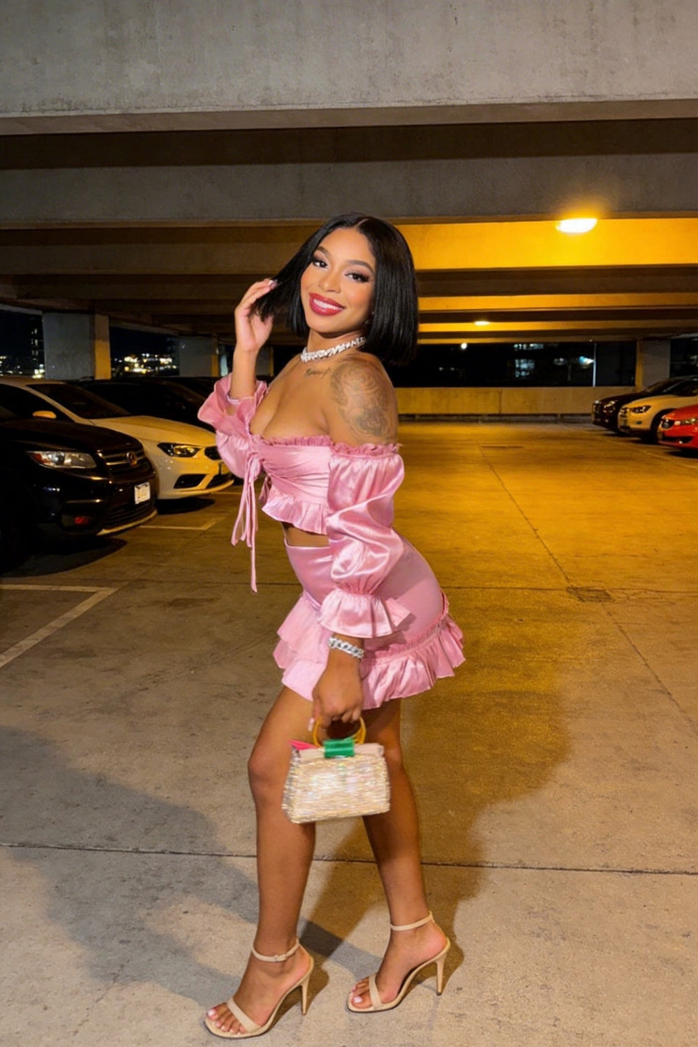 21st Birthday Outfits Black Girl Pink Two Piece Party Dress Short Homecoming Dress Y688 by simplepromdress