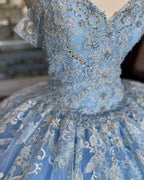 Abito da ballo blu Inverno Incantato Abito da Quinceanera in tulle blu con pizzo Y674