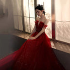 Abito lungo da sera rosso in tulle con paillettes, abito da ballo rosso Y1179