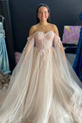 Ralap | Robe de bal à épaules dénudées en dentelle florale 3D rose blush