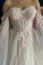 Ralap | Robe de bal à épaules dénudées en dentelle florale 3D rose blush