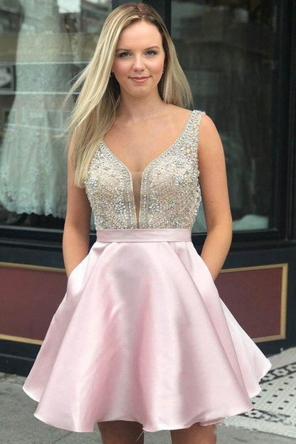 Rote Perlen Satin Homecoming Kleider mit Tasche Kurze Ballkleider