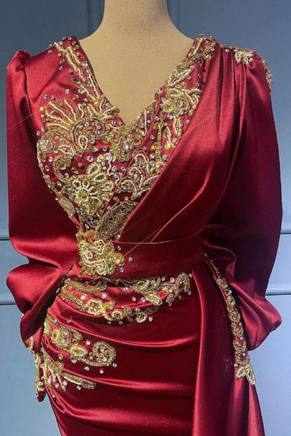 Red evening dresses with sleeves elegant floor-length prom dresses