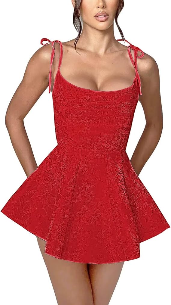 Robe courte trapèze pour bal de fin d'année à fines bretelles en satin sans manches Robe de fête en jacquard