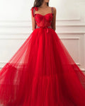 Robe longue rouge en tulle à jupe évasée, ornée de perles et de fleurs, pour soirée formelle, remise de diplôme et bal de fin d'année
